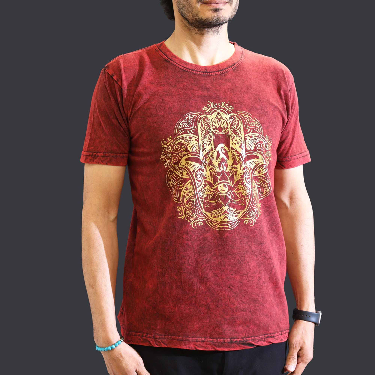 Nomad Sari Stonewashed T-Shirt – Hamsa – Weinrot – Größe M