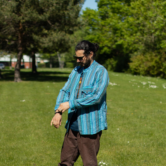 Nomad Sari Grandad Shirt – Türkis – Größe XL