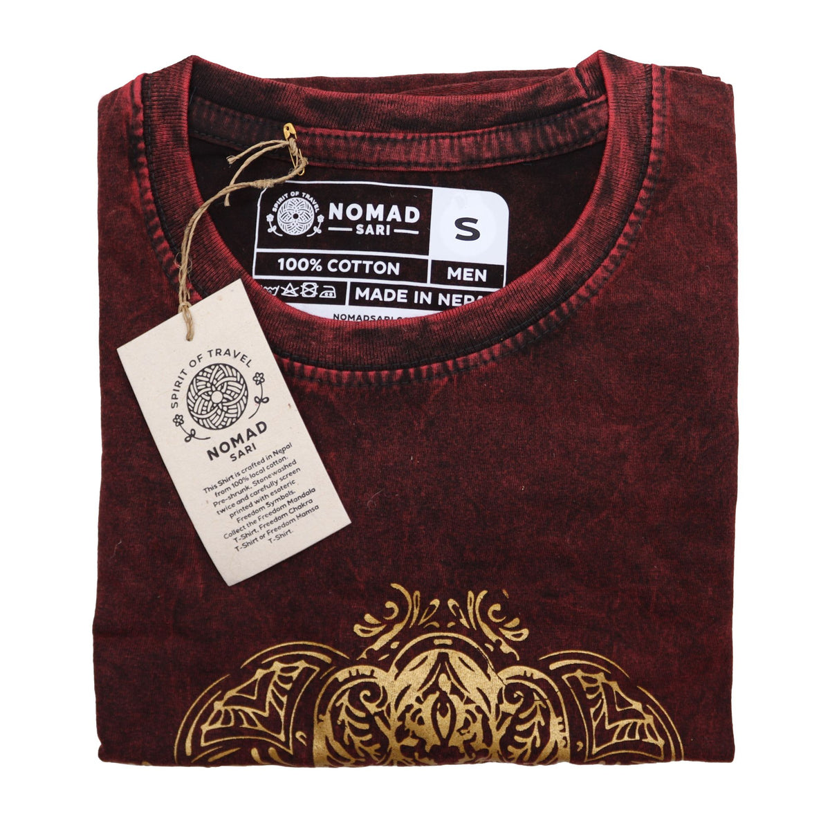 Nomad Sari Stonewashed T-Shirt – Hamsa – Weinrot – Größe S