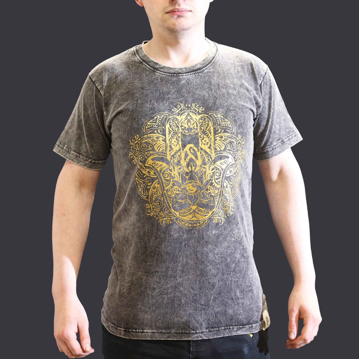 Nomad Sari Stonewashed T-Shirt – Hamsa – Dunkelgrau – Größe S
