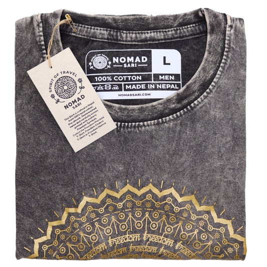 Nomad Sari Stonewashed T-Shirt – Mandala – Dunkelgrau – Größe L