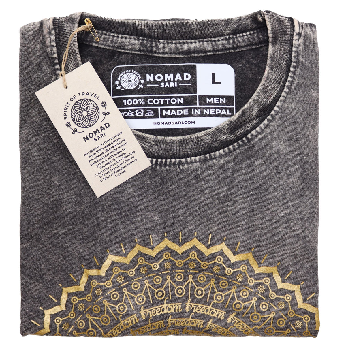 Nomad Sari Stonewashed T-Shirt – Hamsa – Dunkelgrau – Größe L
