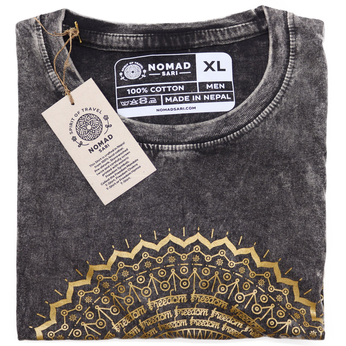 Nomad Sari Stonewashed T-Shirt – Mandala – Dunkelgrau – Größe XL