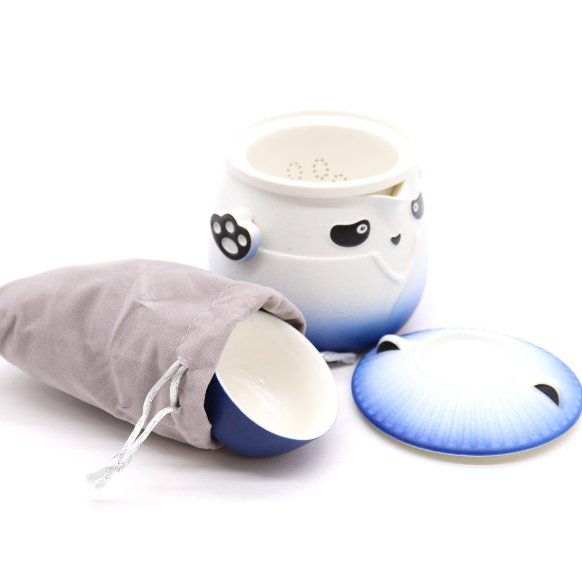 Panda Teekannen-Set & 3 Tassen – Himmelblau
