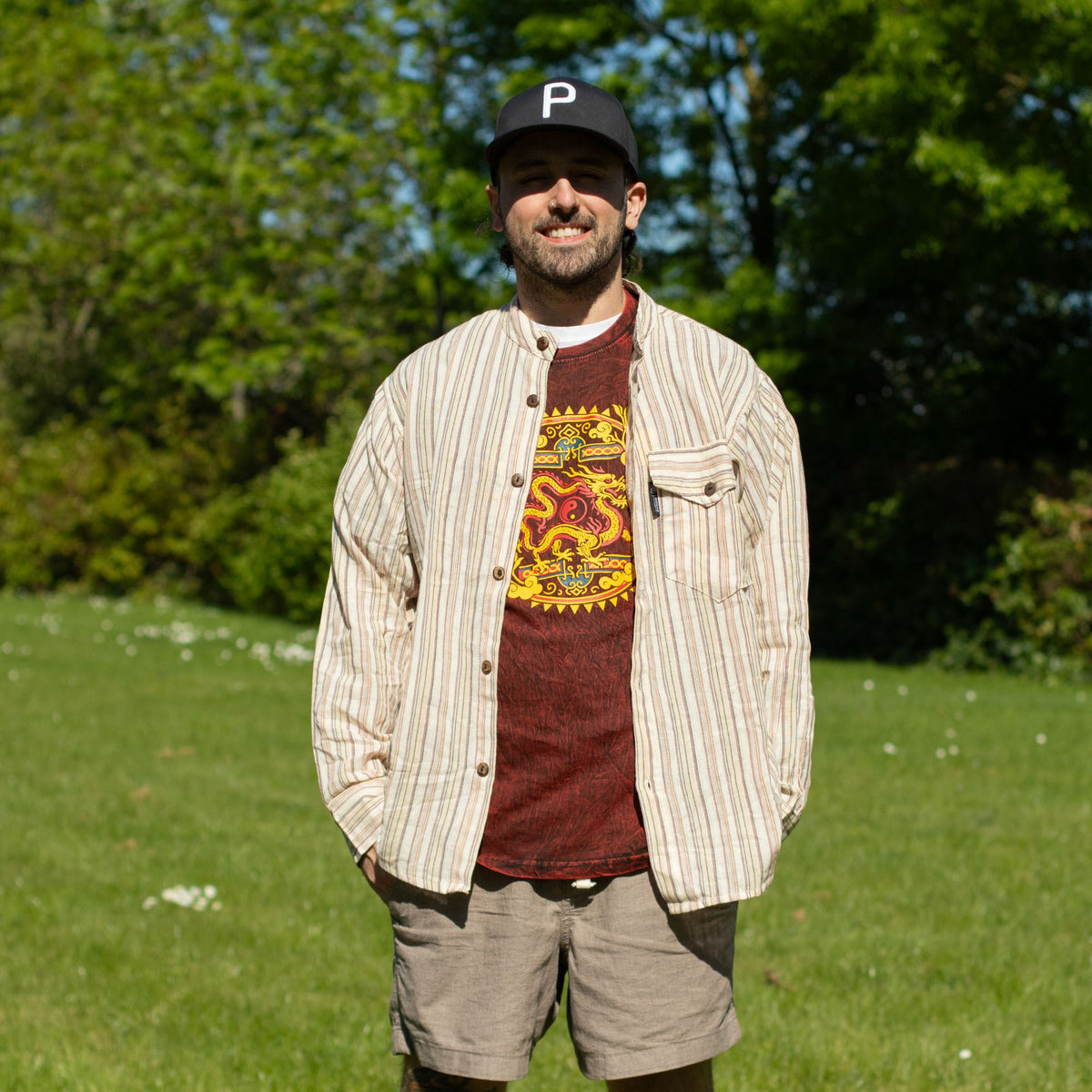 Nomad Sari Stonewashed T-Shirt – Drachen-Mandala – Weinrot – Größe L