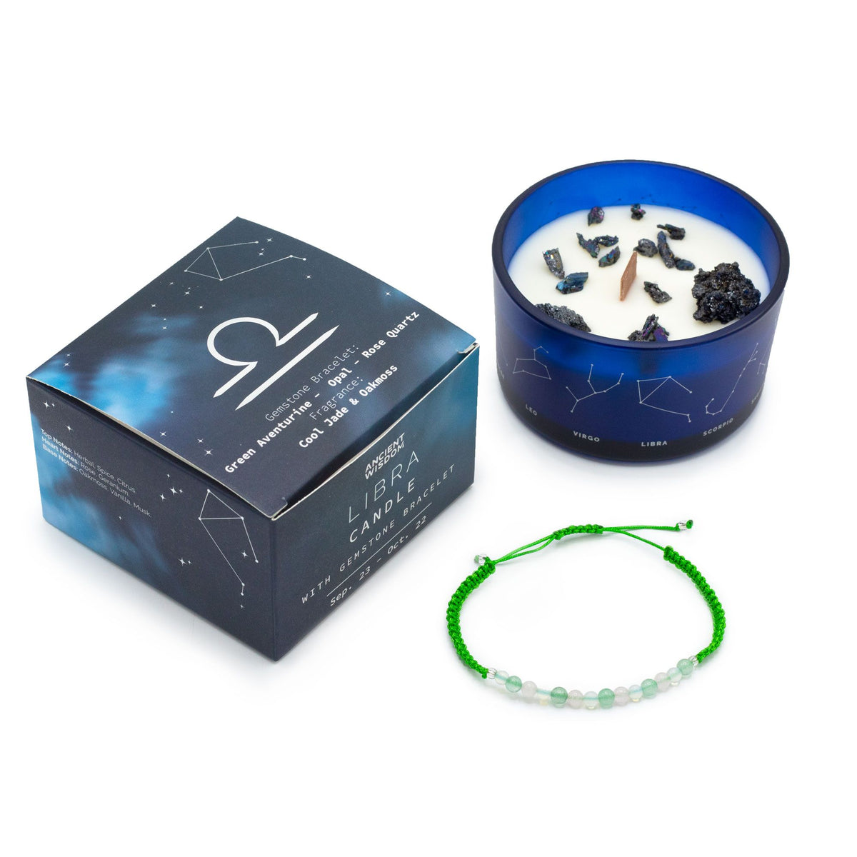 Sternzeichen Kristallkerze & Edelstein-Armband – Waage (Libra)