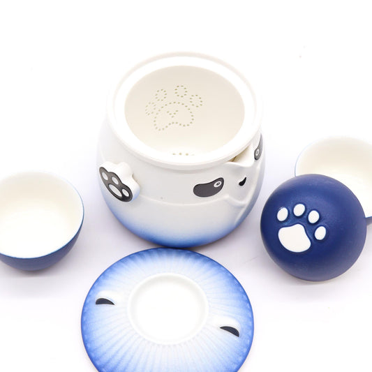 Panda Teekannen-Set & 3 Tassen – Himmelblau