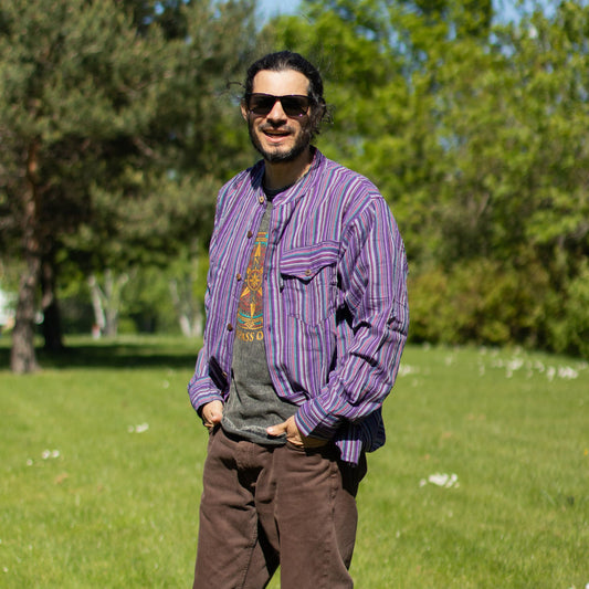 Nomad Sari Grandad Shirt – Black Purple – Größe XL