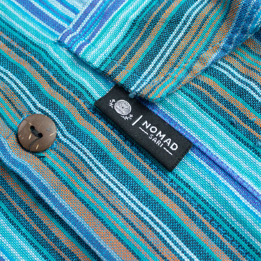 Nomad Sari Grandad Shirt – Türkis – Größe L