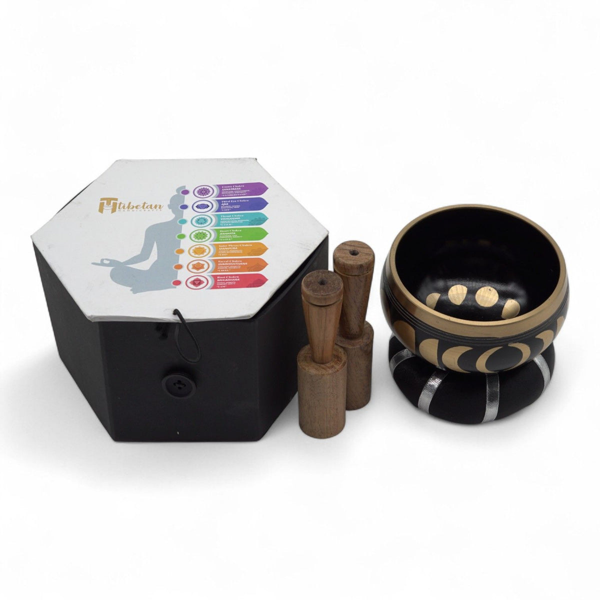 Tibetische Klangschalen-Set Mondphasen – Schwarz 10,7cm