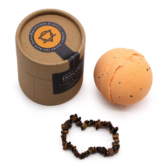 Tiger Eye Gem Bracelet Bath Bomb – Orange & Mandarine mit Meeressalz 🧡