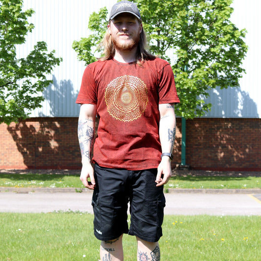 Nomad Sari Stonewashed T-Shirt – Mandala – Weinrot – Größe L