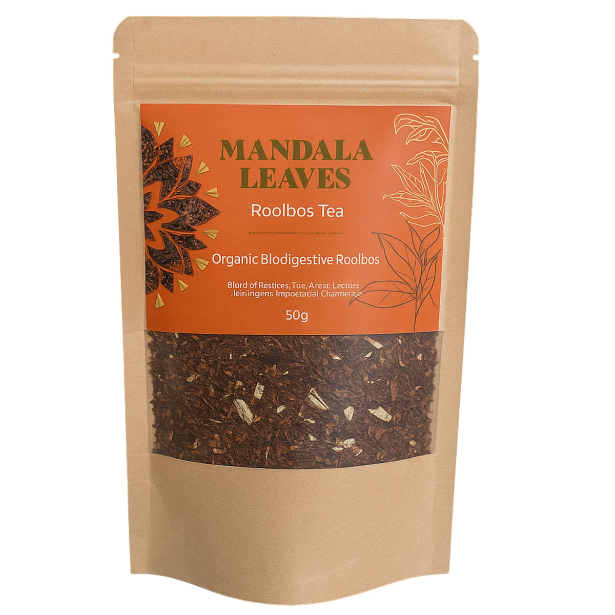 Die Verpackung vom Mandala Leaves Rooibos Tee bringt die Kraft der Natur direkt in deine Tasse.