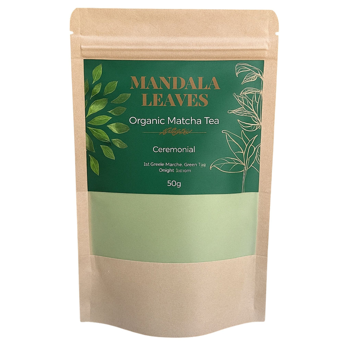 Mandala Leaves Organic Matcha Tea Ceremonial 50g Packung – hochwertiger biologischer Tee für den Alltag