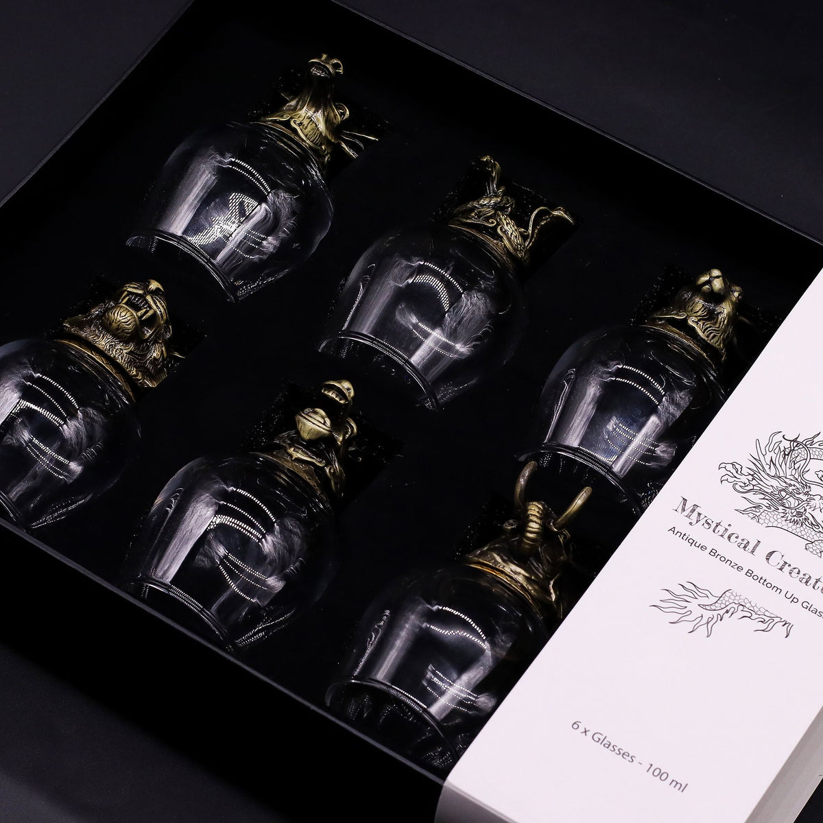 Gläser Geschenkset 6-teilig (100ml) – Mystische Tiere – Antik Bronze 🐉