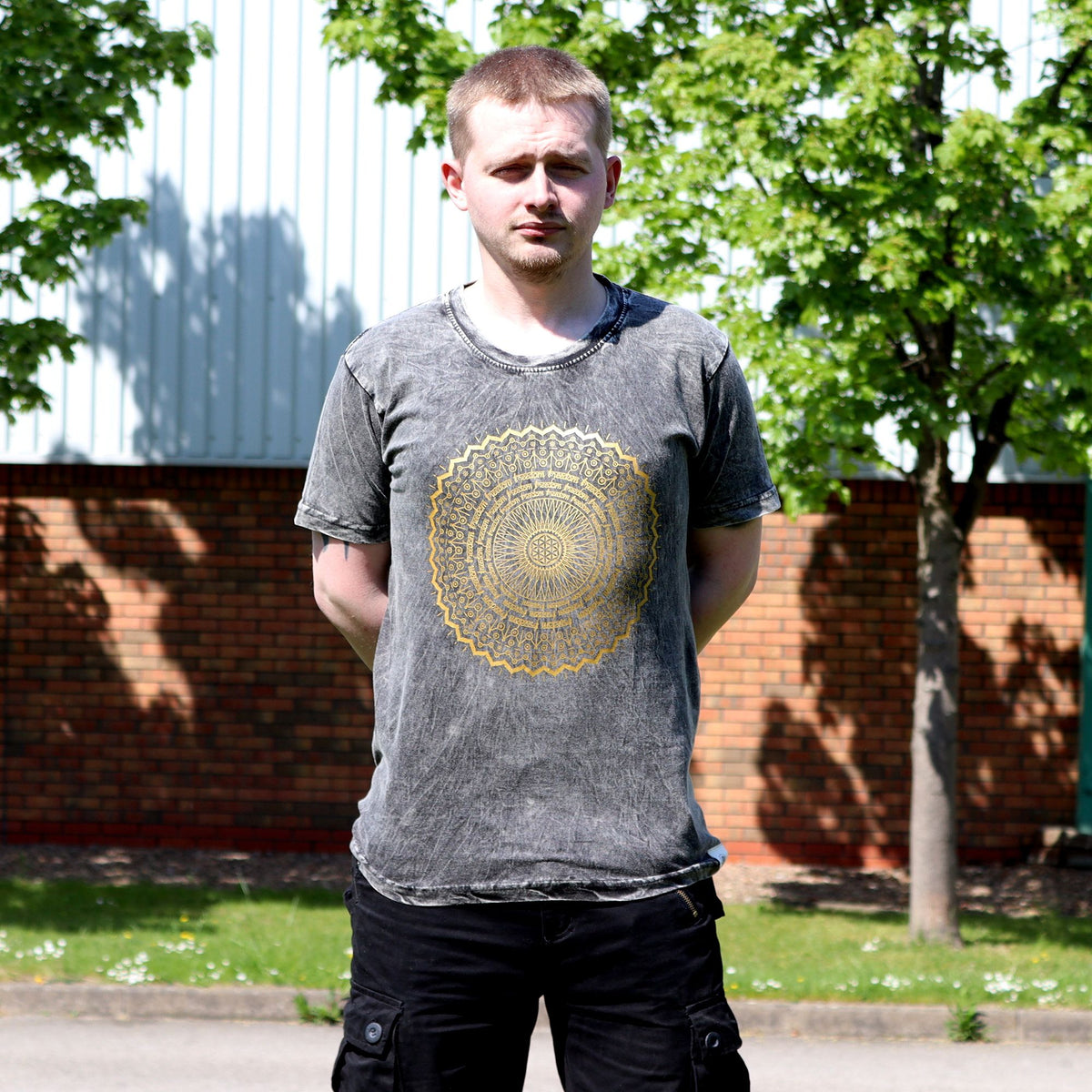 Nomad Sari Stonewashed T-Shirt – Mandala – Dunkelgrau – Größe L