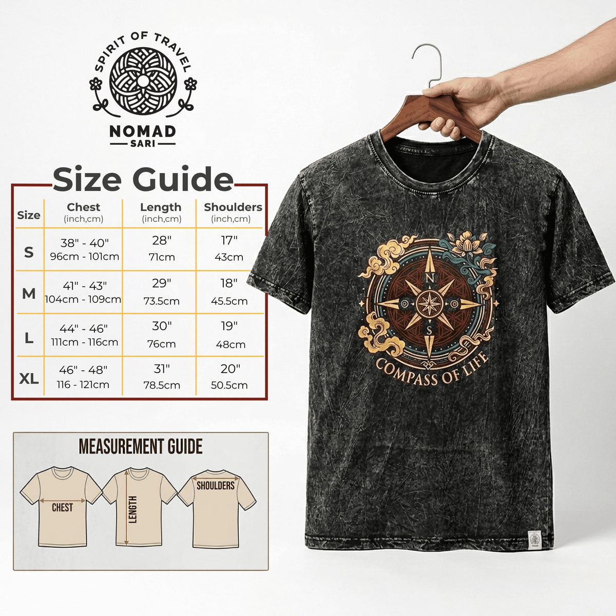 Nomad Sari Stonewashed T-Shirt – Sonne & Tierkreis – Braun – Größe S