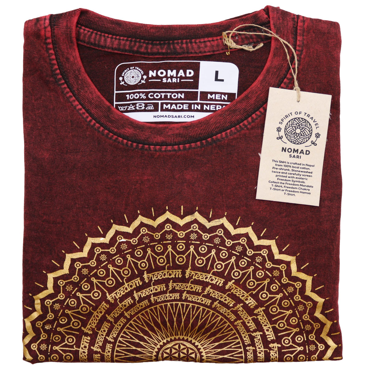 Nomad Sari Stonewashed T-Shirt – Mandala – Weinrot – Größe L
