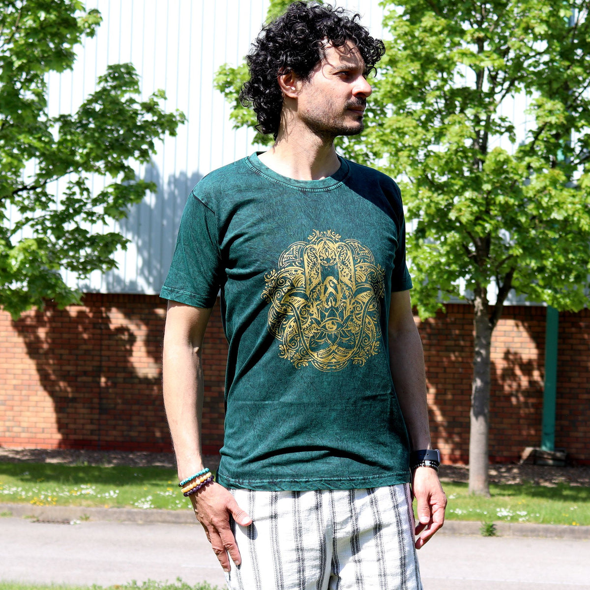 Nomad Sari Stonewashed T-Shirt – Hamsa – Grün – Größe M