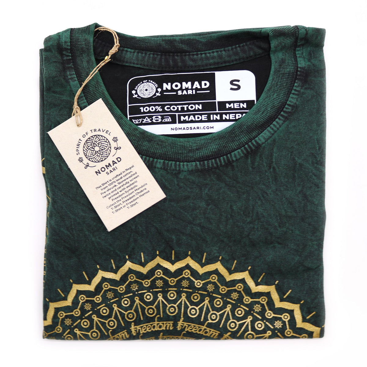 Nomad Sari Stonewashed T-Shirt – Mandala – Grün – Größe S