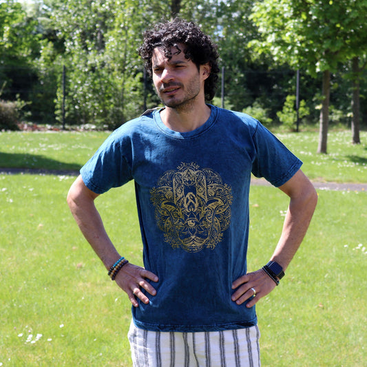 Nomad Sari Stonewashed T-Shirt – Hamsa – Blau – Größe M