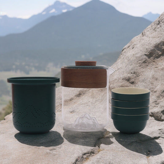 Reise Glas Teekannen-Set – Vier Freunde – Reisetasche