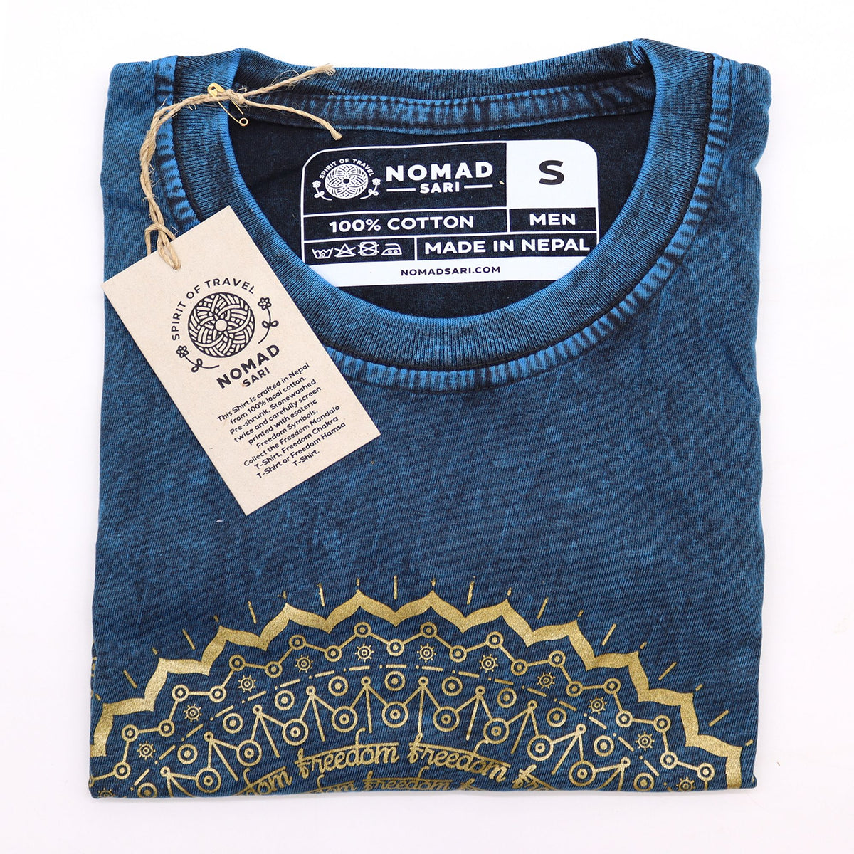 Nomad Sari Stonewashed T-Shirt – Mandala – Blau – Größe S