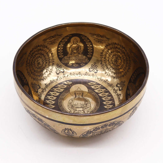 Tibetische Klangschale "Fünf Buddhas" – Handgraviert aus Nepal (21 cm)
