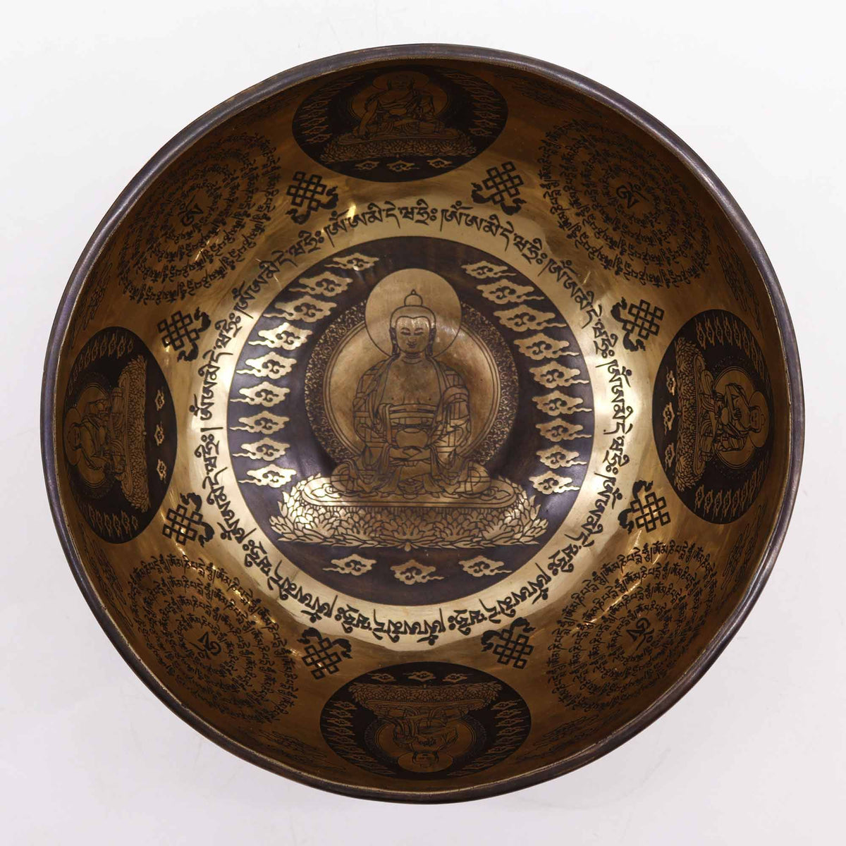 Tibetische Klangschale "Fünf Buddhas" – Handgraviert aus Nepal (21 cm)