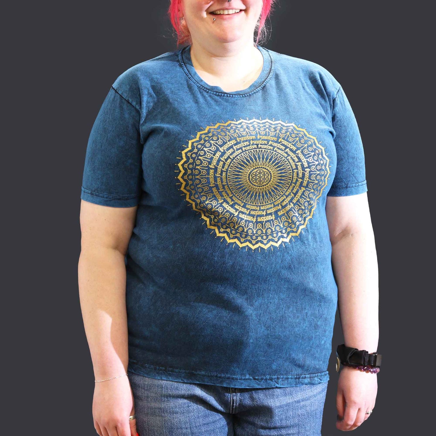Nomad Sari Stonewashed T-Shirt – Mandala – Blau – Größe XL