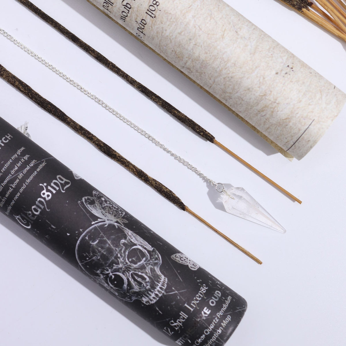 Ancient Witch Spell Incense – Cleansing | Räucherstäbchen mit Bergkristall-Pendel