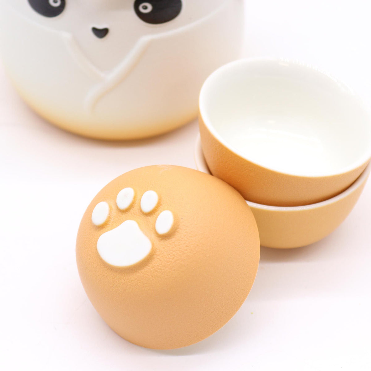 Panda Teekannen-Set & 3 Tassen – Orange