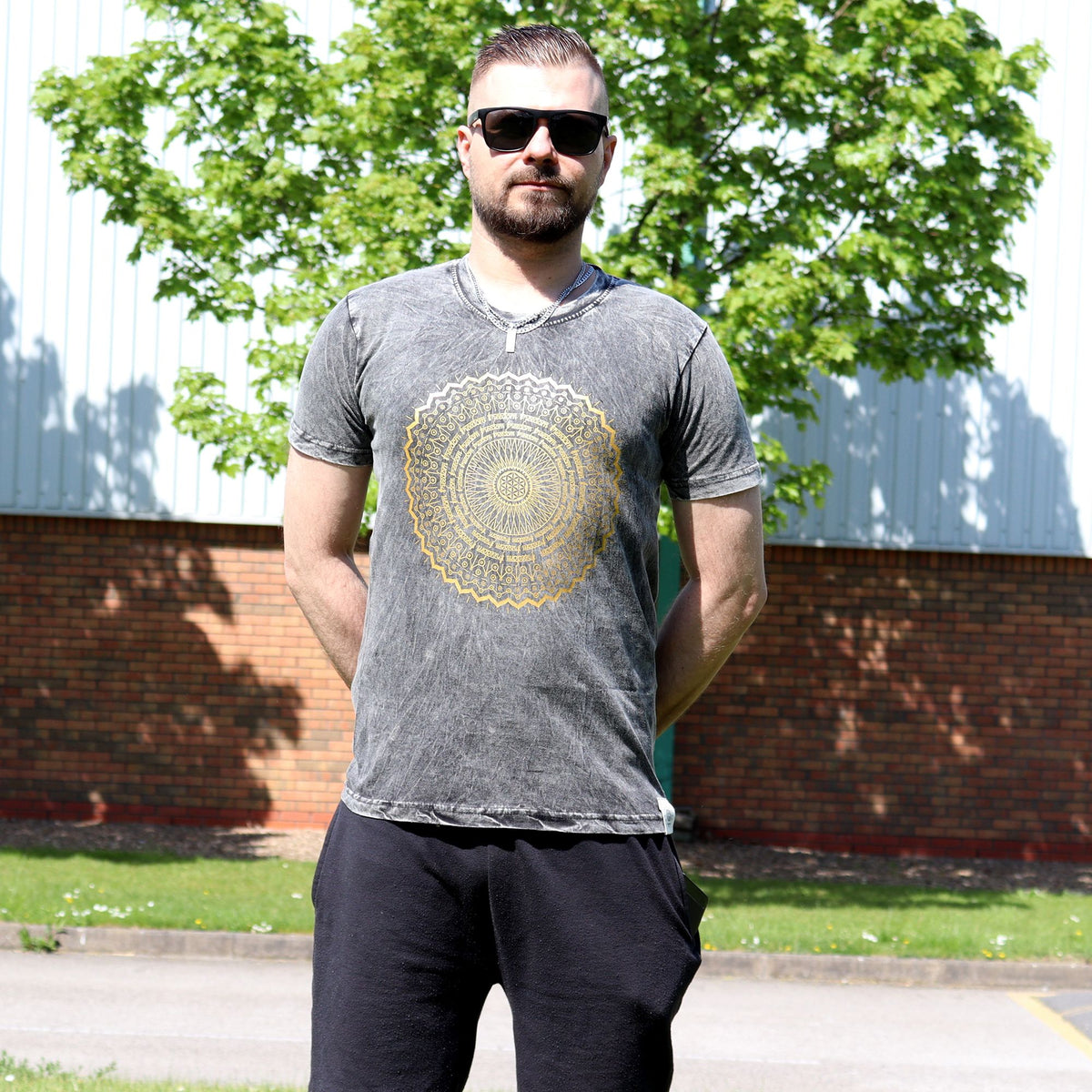 Nomad Sari Stonewashed T-Shirt – Mandala – Dunkelgrau – Größe S