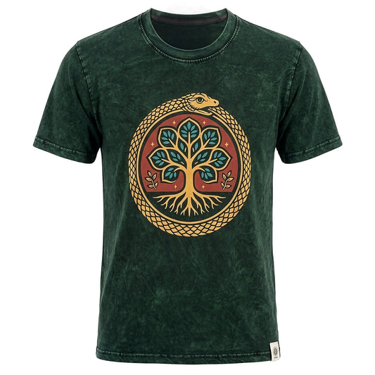Nomad Sari Stonewashed T-Shirt – Lebensbaum – Grün – Größe XL