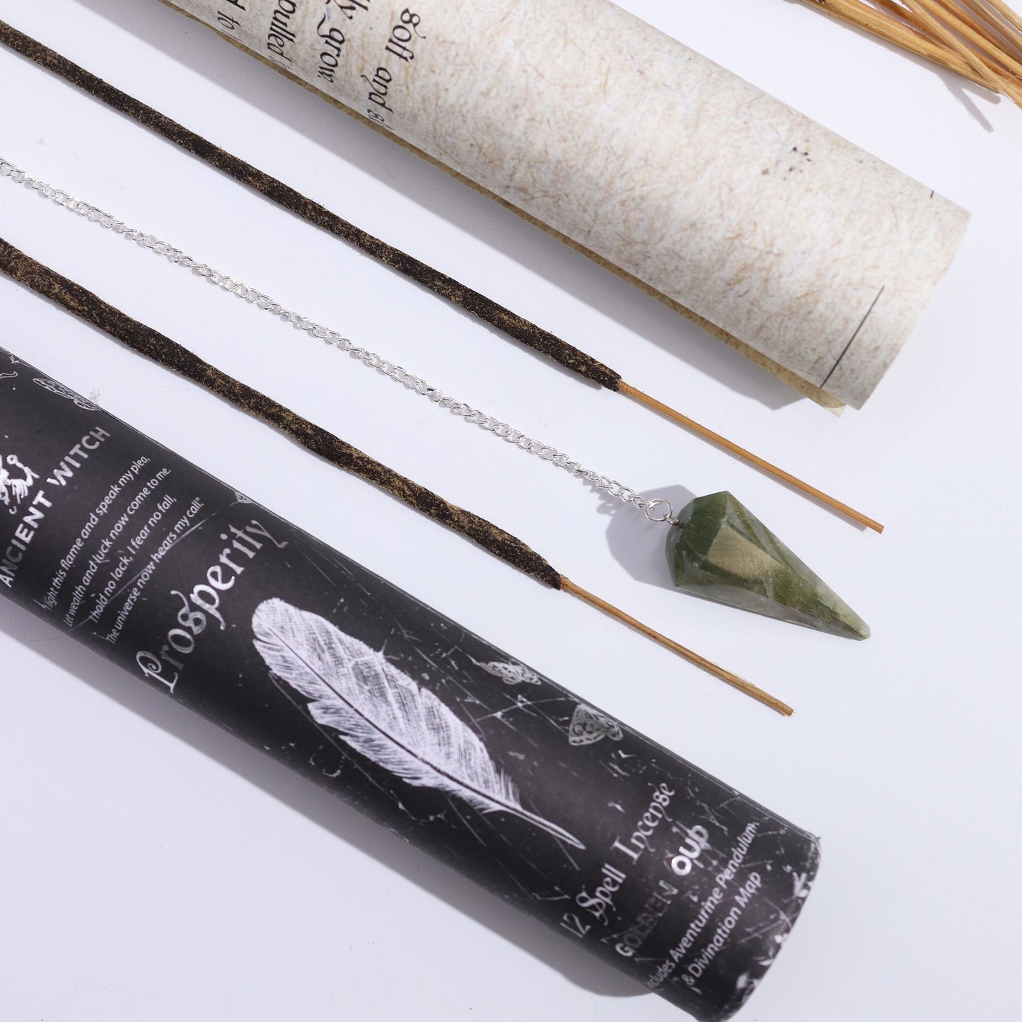Ancient Witch Spell Incense – Prosperity | Räucherstäbchen mit Aventurin-Pendel