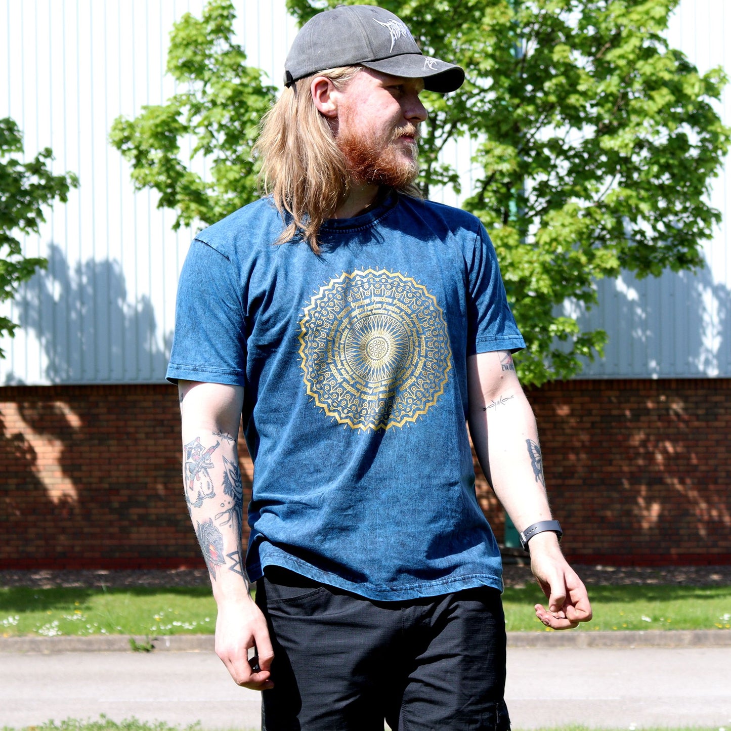 Nomad Sari Stonewashed T-Shirt – Mandala – Blau – Größe L