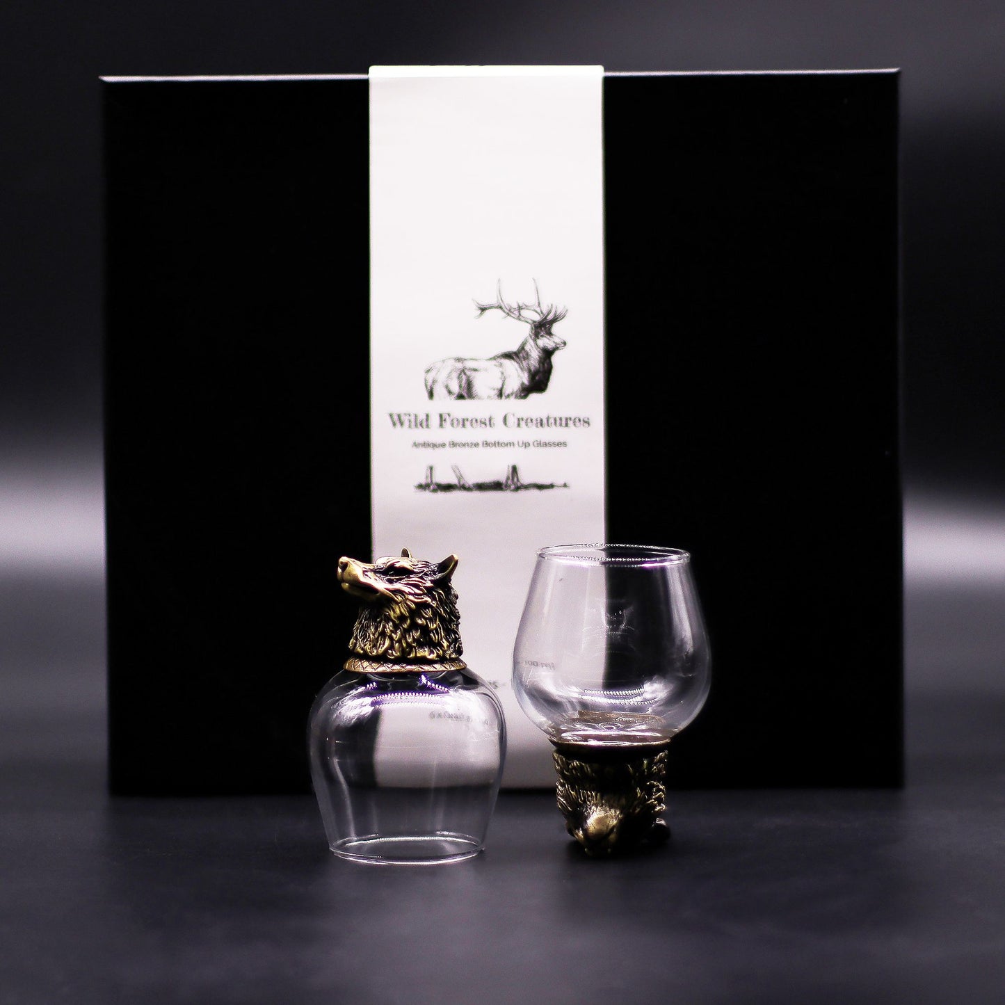Gläser Geschenkset 6-teilig (100ml) – Wilde Waldtiere – Antik Bronze 🐺