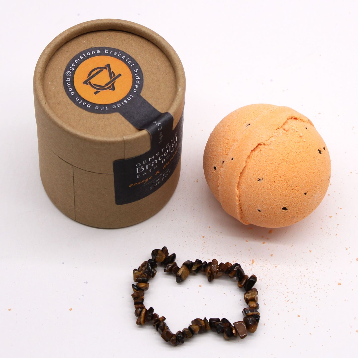 Tiger Eye Gem Bracelet Bath Bomb – Orange & Mandarine mit Meeressalz 🧡