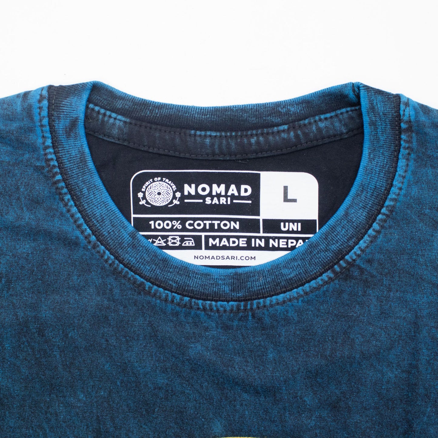 Nomad Sari Stonewashed T-Shirt – Stay Wild Moon Child – Blau – Größe L