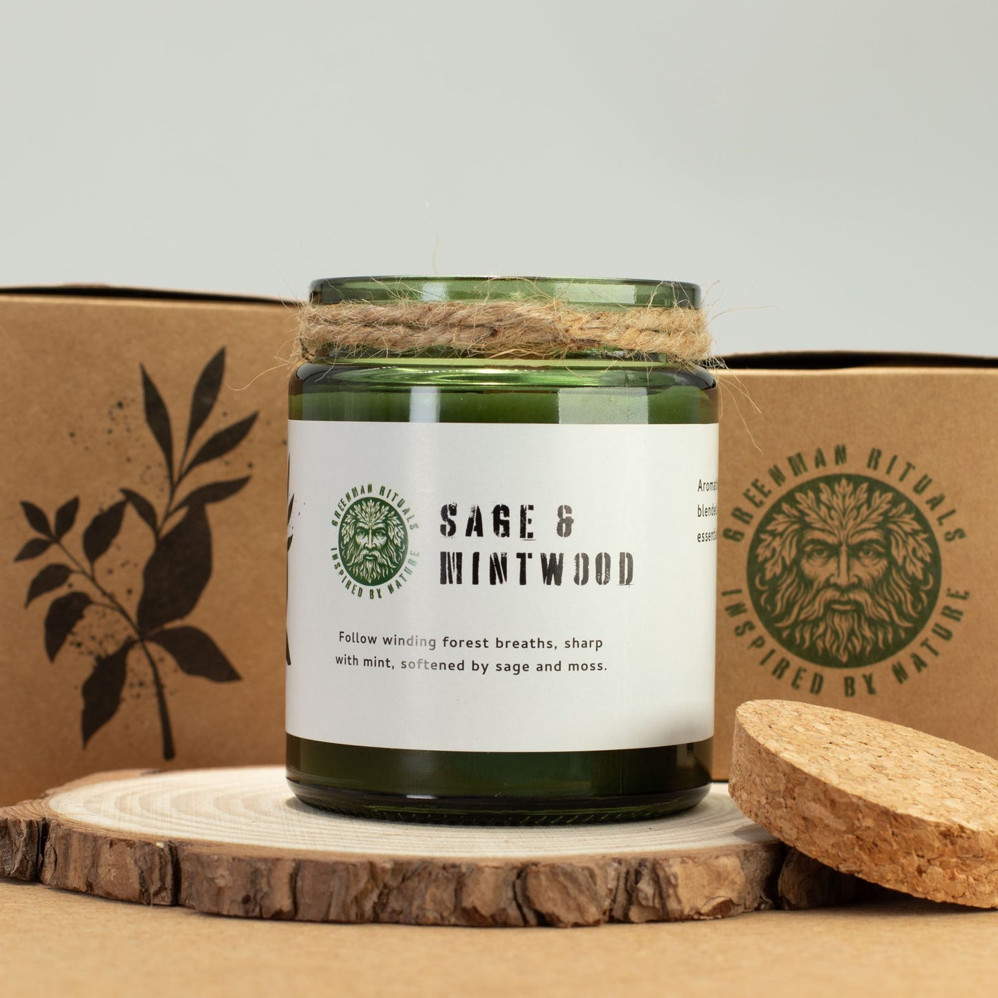 Greenman Holzdocht Sojakerze – Salbei & Minzholz | Krautähnlicher Duft