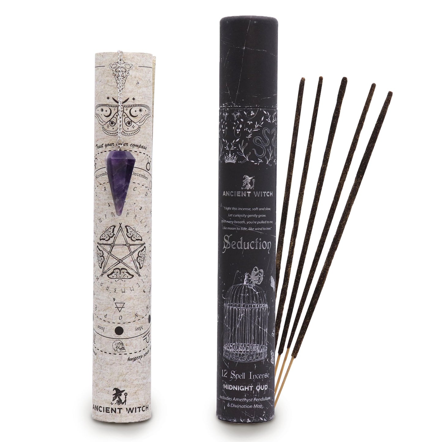 Ancient Witch Spell Incense – Seduction | Räucherstäbchen mit Amethyst-Pendel