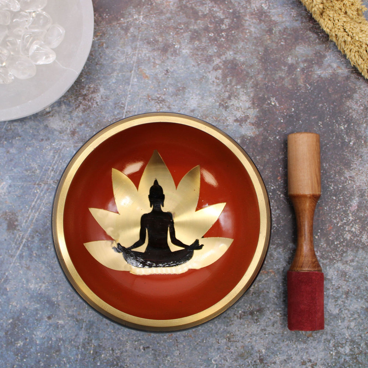 Tibetische Klangschalen-Set Buddha – Schwarz/Orange 14cm (Groß)