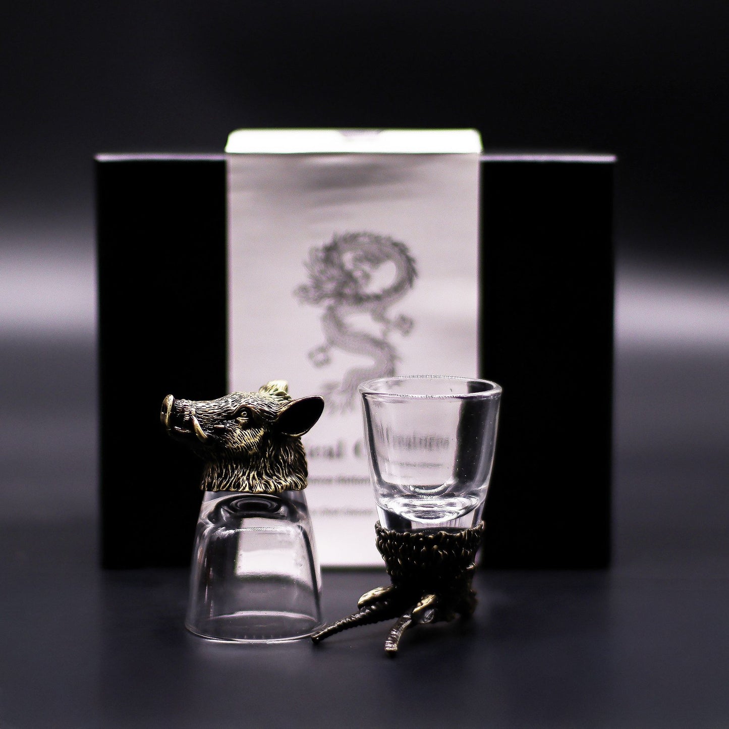 Shot Gläser Geschenkset 6-teilig (50ml) – Wilde Waldtiere – Antik Bronze 🐺