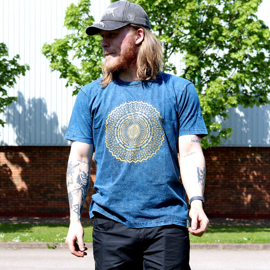 Nomad Sari Stonewashed T-Shirt – Mandala – Blau – Größe L