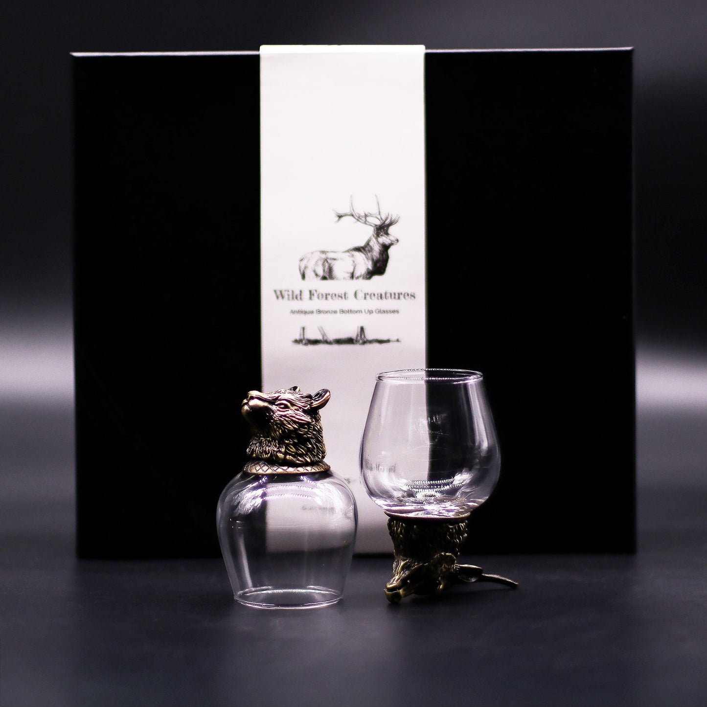 Gläser Geschenkset 6-teilig (100ml) – Wilde Waldtiere – Antik Bronze 🐺