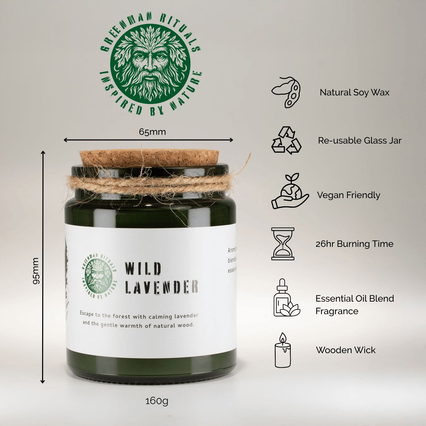 Greenman Holzdocht Sojakerze – Salbei & Minzholz | Krautähnlicher Duft