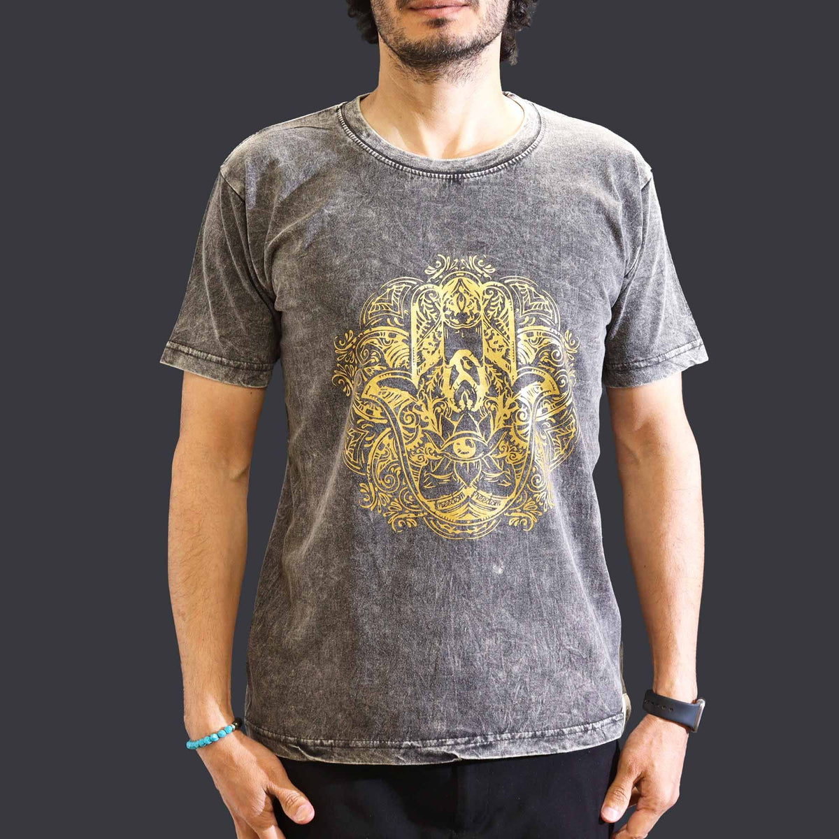 Nomad Sari Stonewashed T-Shirt – Hamsa – Dunkelgrau – Größe M