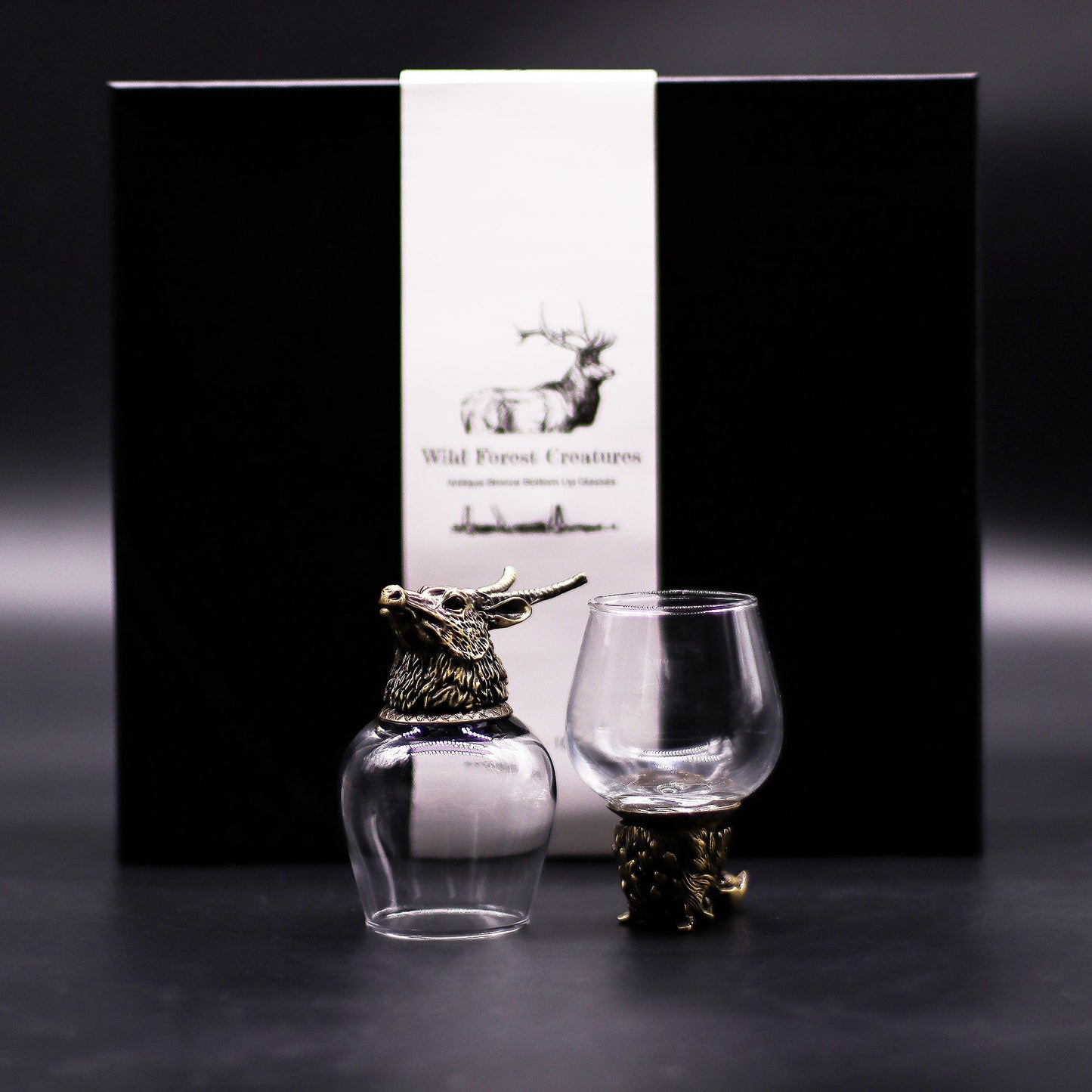 Gläser Geschenkset 6-teilig (100ml) – Wilde Waldtiere – Antik Bronze 🐺