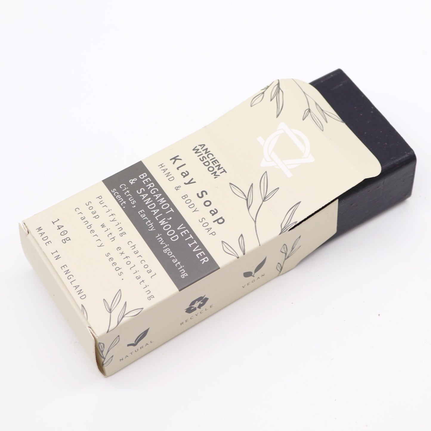 Klay Tonseife Bergamotte & Sandelholz 140g – Naturseife mit Aktivkohle & Fullererde
