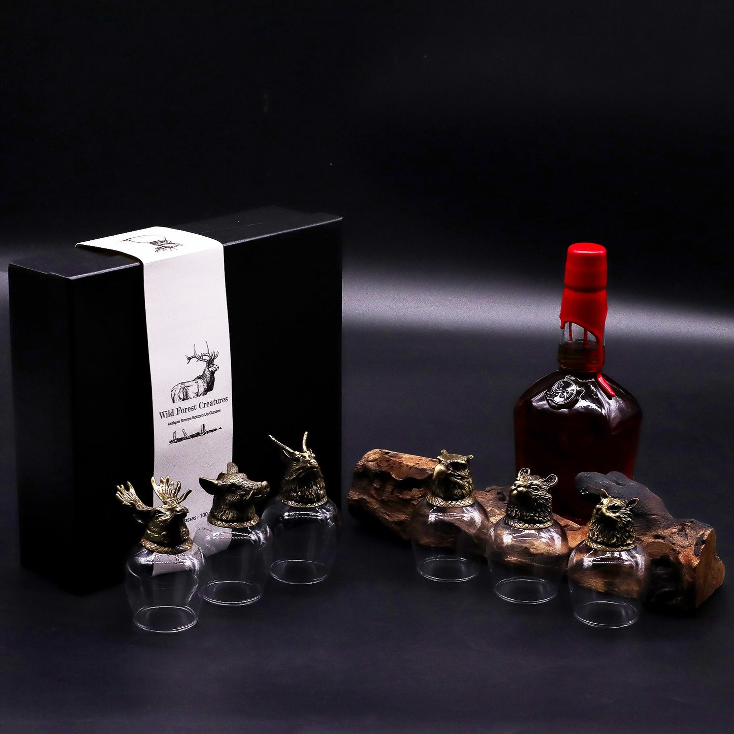 Gläser Geschenkset 6-teilig (100ml) – Wilde Waldtiere – Antik Bronze 🐺
